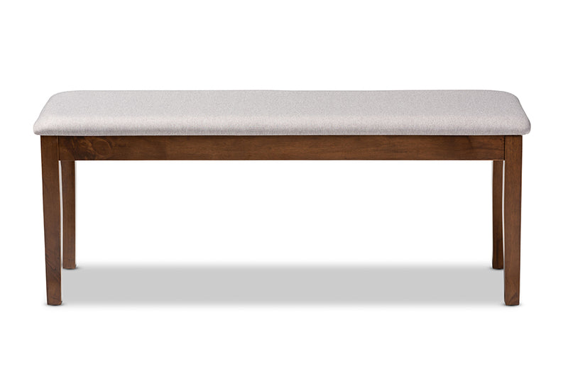 Flannery Modern and Contemporary Gray Fabric Upholstered and Walnut Brown Finished Wood Dining Bench