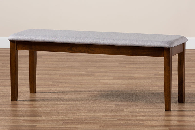 Flannery Modern and Contemporary Gray Fabric Upholstered and Walnut Brown Finished Wood Dining Bench