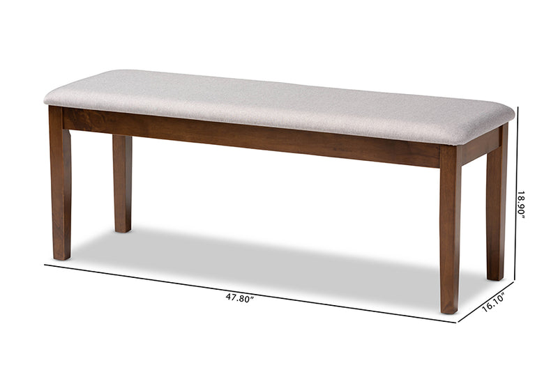 Flannery Modern and Contemporary Gray Fabric Upholstered and Walnut Brown Finished Wood Dining Bench