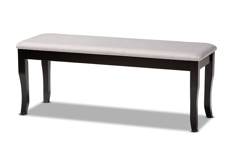 Golda Modern and Contemporary Gray Fabric Upholstered and Dark Brown Finished Wood Dining Bench