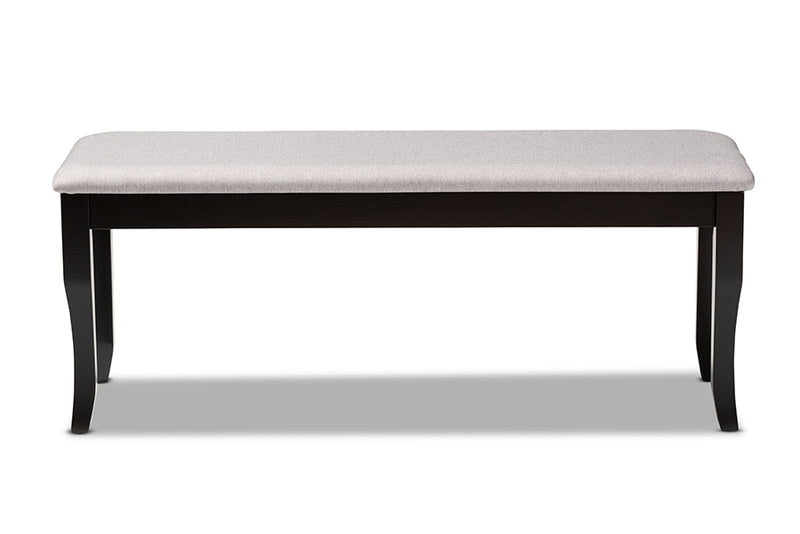 Golda Modern and Contemporary Gray Fabric Upholstered and Dark Brown Finished Wood Dining Bench