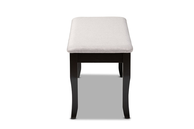 Golda Modern and Contemporary Gray Fabric Upholstered and Dark Brown Finished Wood Dining Bench