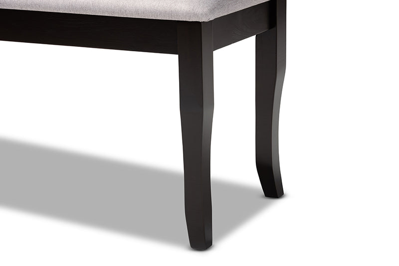 Golda Modern and Contemporary Gray Fabric Upholstered and Dark Brown Finished Wood Dining Bench