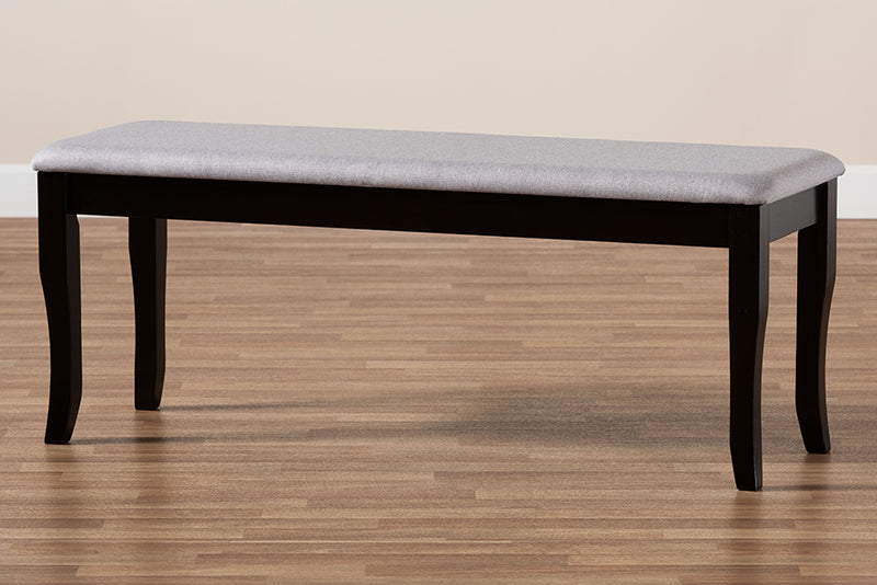 Golda Modern and Contemporary Gray Fabric Upholstered and Dark Brown Finished Wood Dining Bench