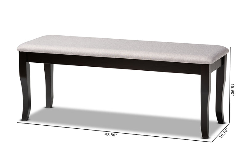 Golda Modern and Contemporary Gray Fabric Upholstered and Dark Brown Finished Wood Dining Bench