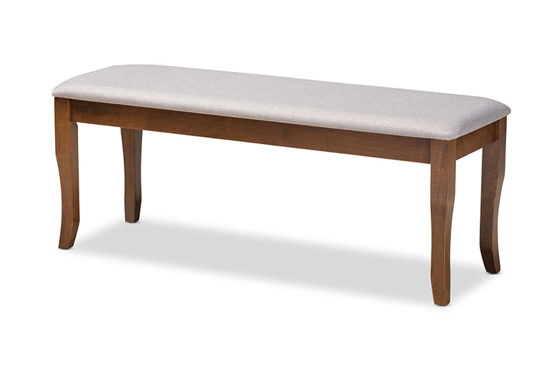 Golda Modern and Contemporary Gray Fabric Upholstered and Walnut Brown Finished Wood Dining Bench