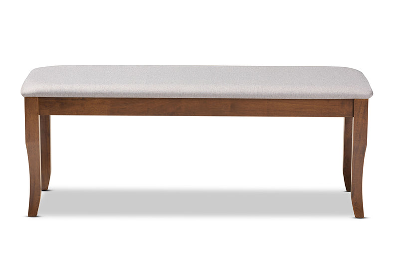 Golda Modern and Contemporary Gray Fabric Upholstered and Walnut Brown Finished Wood Dining Bench