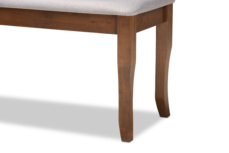 Golda Modern and Contemporary Gray Fabric Upholstered and Walnut Brown Finished Wood Dining Bench