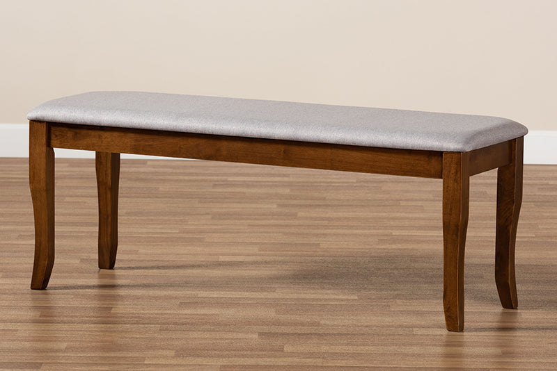 Golda Modern and Contemporary Gray Fabric Upholstered and Walnut Brown Finished Wood Dining Bench