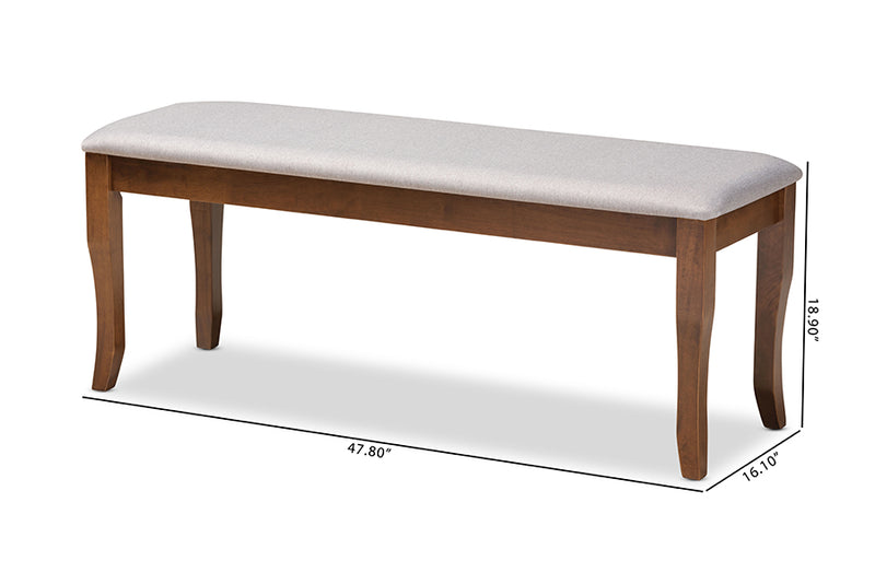 Golda Modern and Contemporary Gray Fabric Upholstered and Walnut Brown Finished Wood Dining Bench