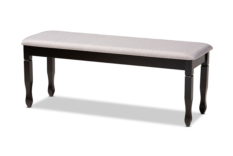 Elwyn Modern and Contemporary Gray Fabric Upholstered and Dark Brown Finished Wood Dining Bench