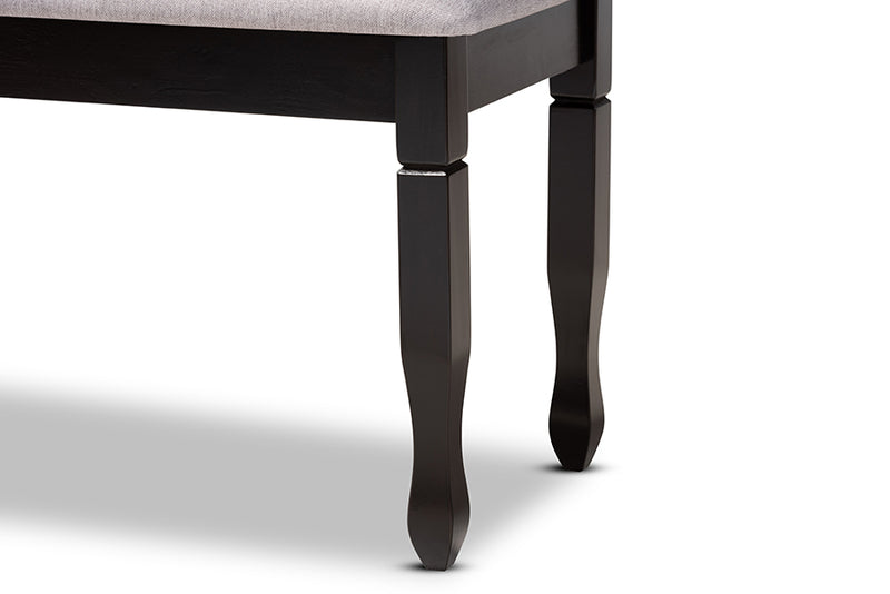 Elwyn Modern and Contemporary Gray Fabric Upholstered and Dark Brown Finished Wood Dining Bench