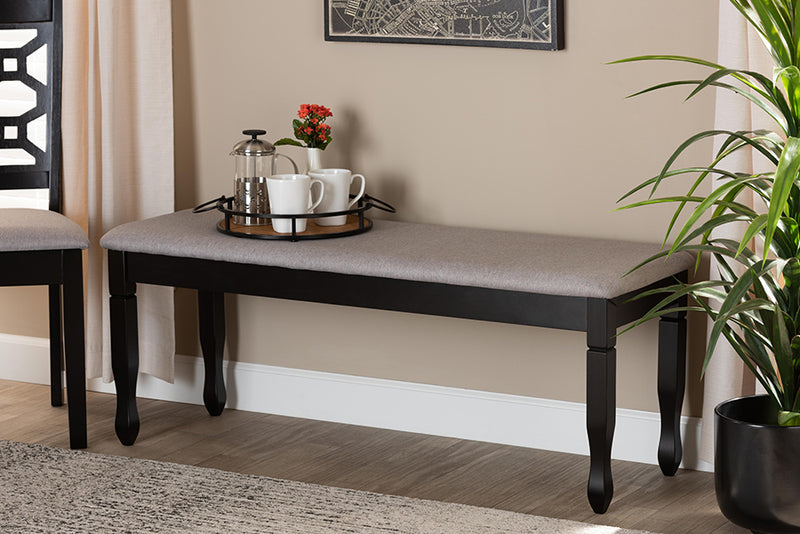 Elwyn Modern and Contemporary Gray Fabric Upholstered and Dark Brown Finished Wood Dining Bench