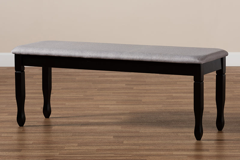 Elwyn Modern and Contemporary Gray Fabric Upholstered and Dark Brown Finished Wood Dining Bench