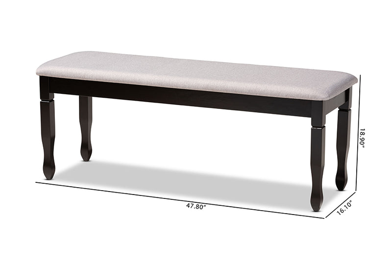 Elwyn Modern and Contemporary Gray Fabric Upholstered and Dark Brown Finished Wood Dining Bench