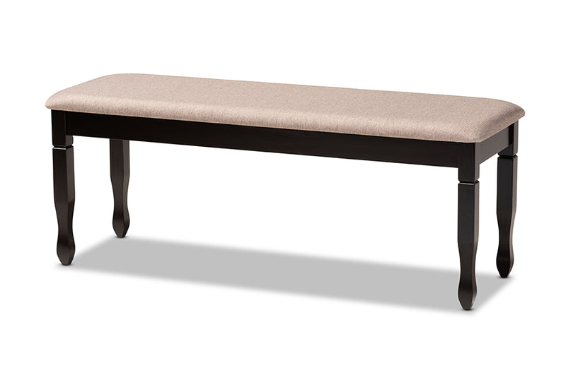 Elwyn Modern and Contemporary Sand Fabric Upholstered and Dark Brown Finished Wood Dining Bench