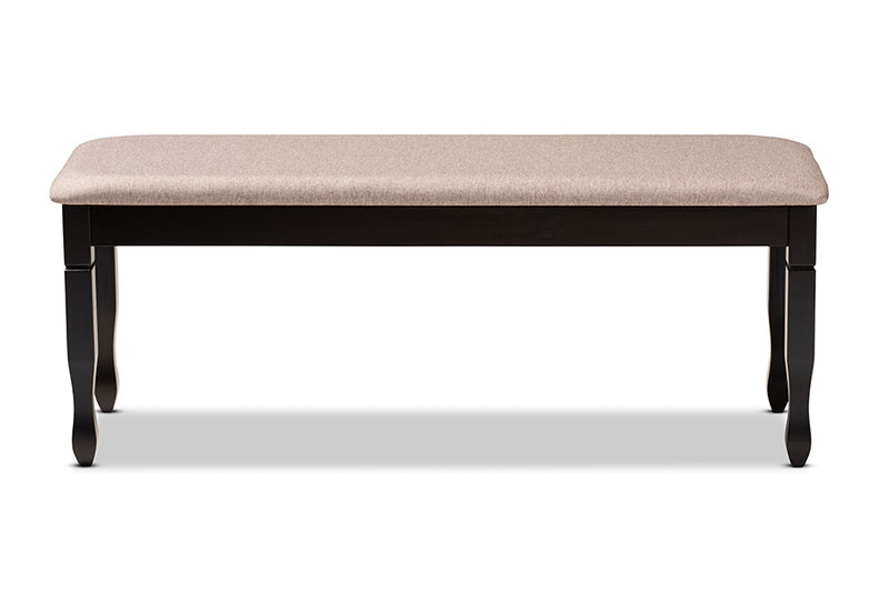 Elwyn Modern and Contemporary Sand Fabric Upholstered and Dark Brown Finished Wood Dining Bench