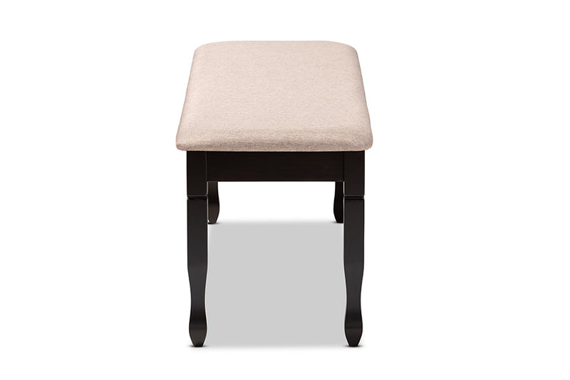 Elwyn Modern and Contemporary Sand Fabric Upholstered and Dark Brown Finished Wood Dining Bench