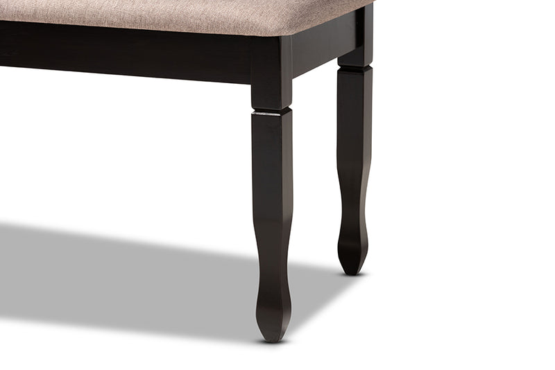 Elwyn Modern and Contemporary Sand Fabric Upholstered and Dark Brown Finished Wood Dining Bench