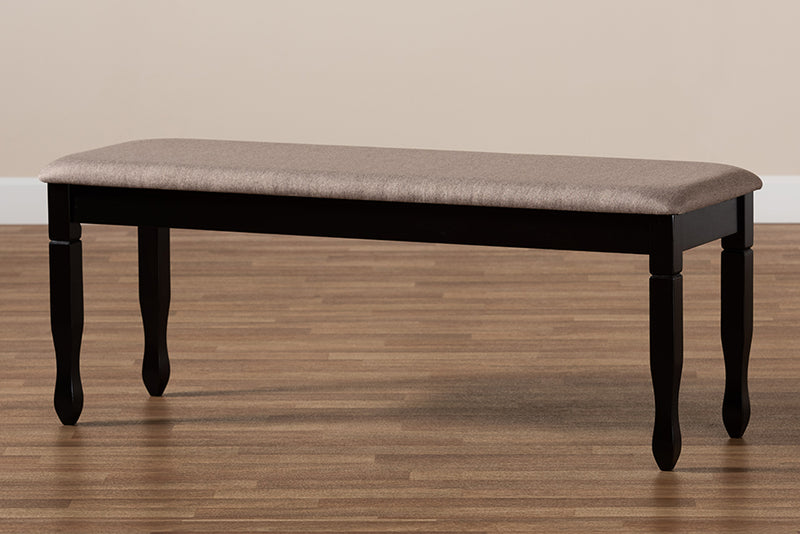 Elwyn Modern and Contemporary Sand Fabric Upholstered and Dark Brown Finished Wood Dining Bench