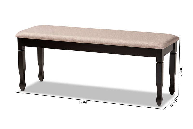 Elwyn Modern and Contemporary Sand Fabric Upholstered and Dark Brown Finished Wood Dining Bench