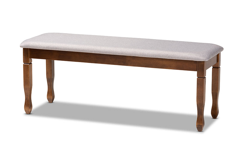 Elwyn Modern and Contemporary Gray Fabric Upholstered and Walnut Brown Finished Wood Dining Bench