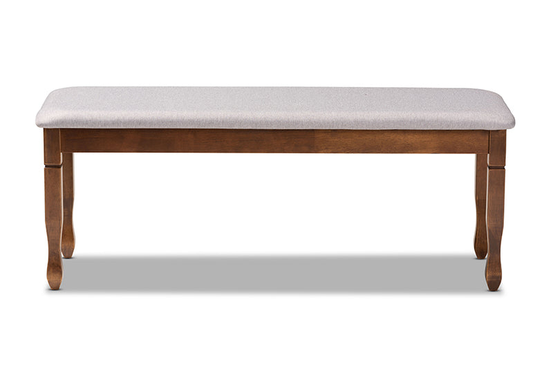 Elwyn Modern and Contemporary Gray Fabric Upholstered and Walnut Brown Finished Wood Dining Bench