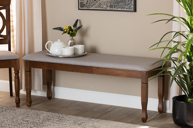 Elwyn Modern and Contemporary Gray Fabric Upholstered and Walnut Brown Finished Wood Dining Bench