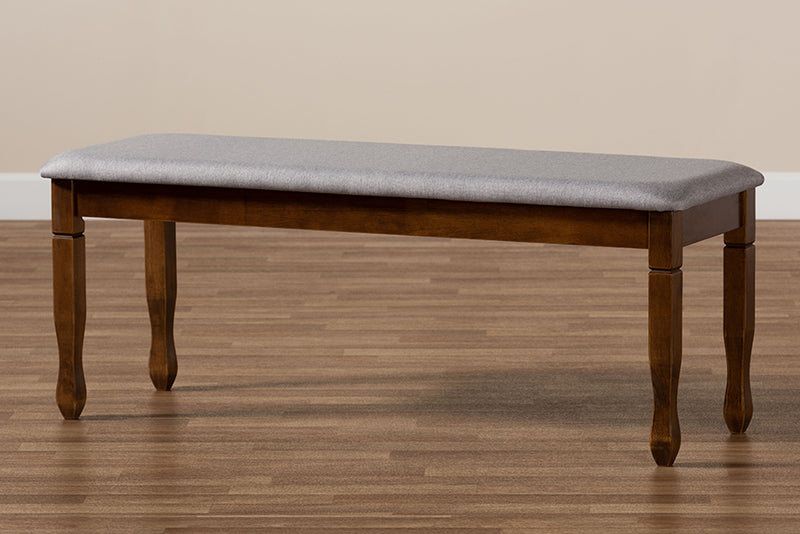 Elwyn Modern and Contemporary Gray Fabric Upholstered and Walnut Brown Finished Wood Dining Bench