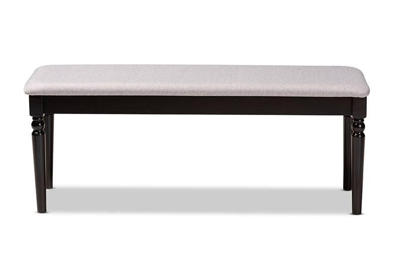 Jensen Modern and Contemporary Gray Fabric Upholstered and Dark Brown Finished Wood Dining Bench