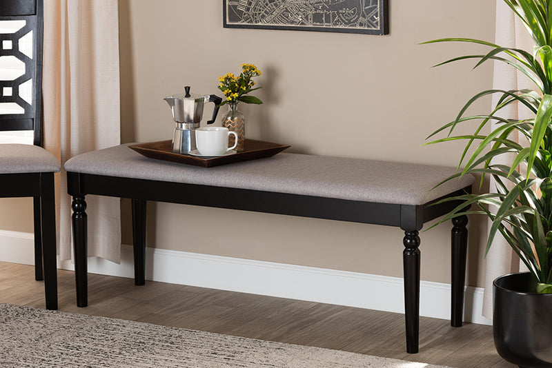 Jensen Modern and Contemporary Gray Fabric Upholstered and Dark Brown Finished Wood Dining Bench 