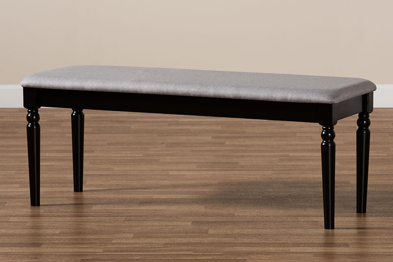 Jensen Modern and Contemporary Gray Fabric Upholstered and Dark Brown Finished Wood Dining Bench