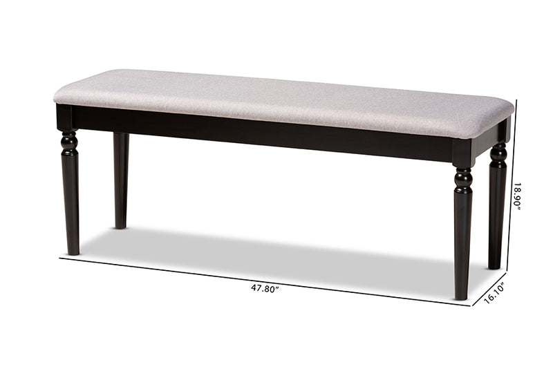 Jensen Modern and Contemporary Gray Fabric Upholstered and Dark Brown Finished Wood Dining Bench