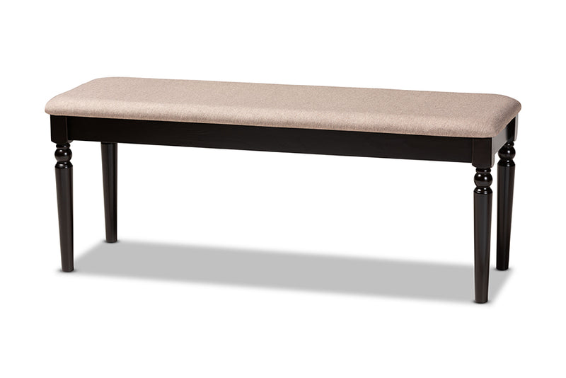 Jensen Modern and Contemporary Sand Fabric Upholstered and Dark Brown Finished Wood Dining Bench