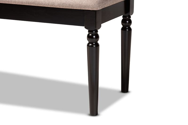 Jensen Modern and Contemporary Sand Fabric Upholstered and Dark Brown Finished Wood Dining Bench