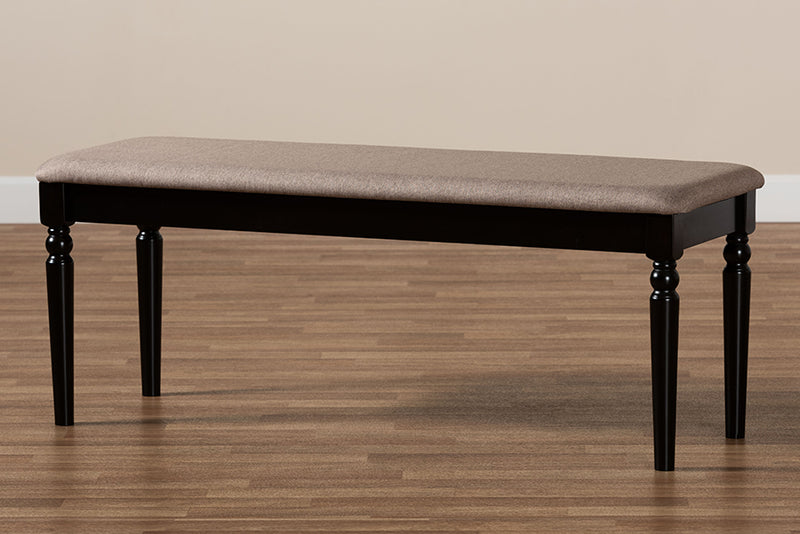 Jensen Modern and Contemporary Sand Fabric Upholstered and Dark Brown Finished Wood Dining Bench