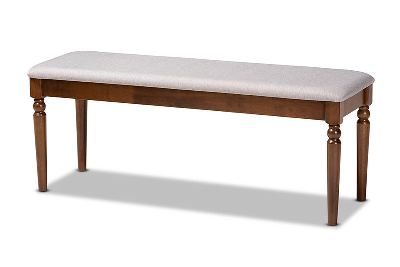 Jensen Modern and Contemporary Gray Fabric Upholstered and Walnut Brown Finished Wood Dining Bench