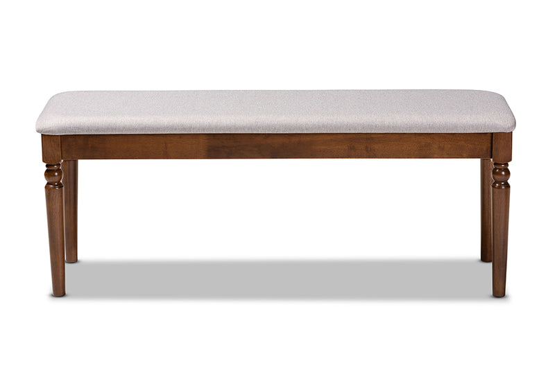 Jensen Modern and Contemporary Gray Fabric Upholstered and Walnut Brown Finished Wood Dining Bench