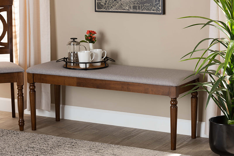 Jensen Modern and Contemporary Gray Fabric Upholstered and Walnut Brown Finished Wood Dining Bench 