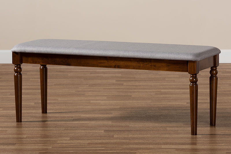 Jensen Modern and Contemporary Gray Fabric Upholstered and Walnut Brown Finished Wood Dining Bench