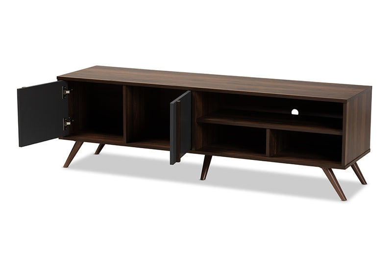 Pease Modern and Contemporary Two-Tone Gray and Walnut Finished Wood 2-Door TV Stand