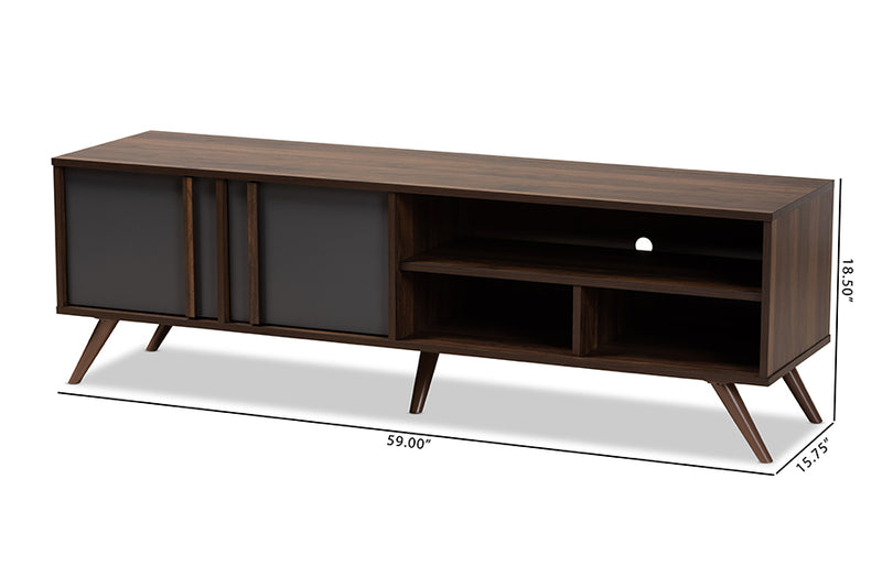 Pease Modern and Contemporary Two-Tone Gray and Walnut Finished Wood 2-Door TV Stand