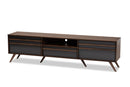 Pease Two-Tone Gray and Walnut TV Stand w/Drop-Down Compartments Baxton