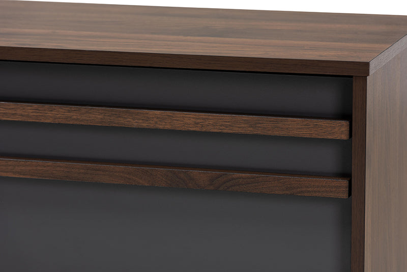 Pease Modern and Contemporary Two-Tone Gray and Walnut Finished Wood TV Stand w/Drop-Down Compartments