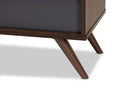 Pease Two-Tone Gray and Walnut TV Stand w/Drop-Down Compartments Baxton
