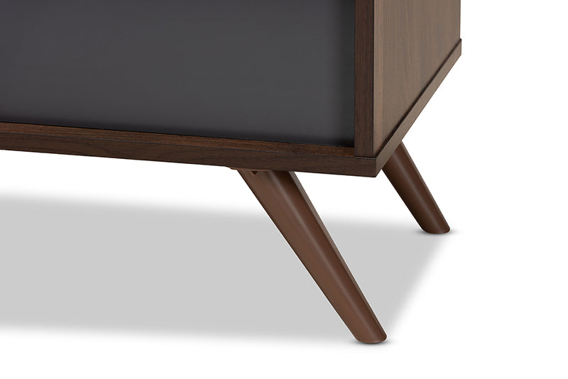 Pease Modern and Contemporary Two-Tone Gray and Walnut Finished Wood TV Stand w/Drop-Down Compartments