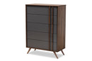 Pease Two-Tone Gray and Walnut 5-Drawer Bedroom Chest Baxton