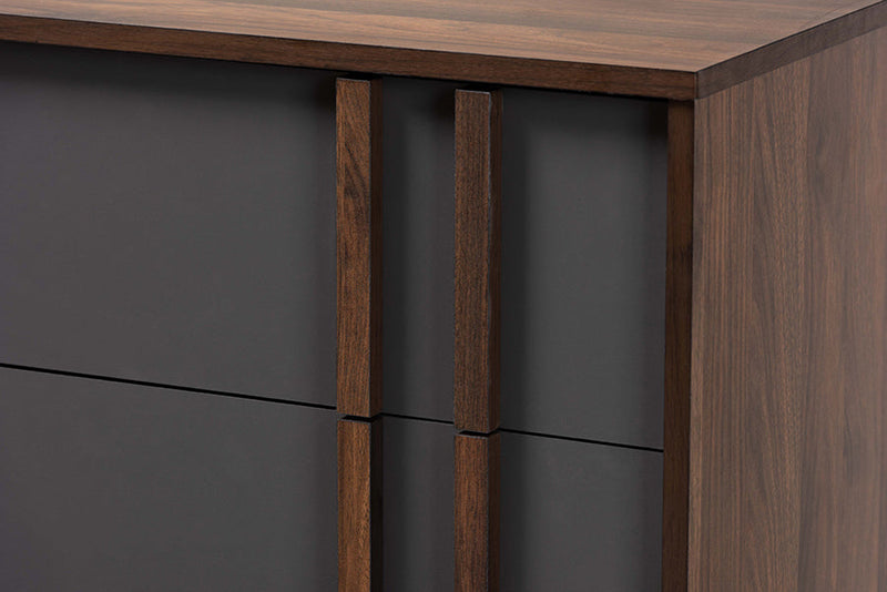 Pease Two-Tone Gray and Walnut 5-Drawer Bedroom Chest Baxton