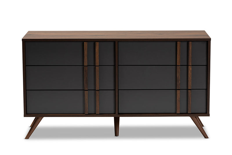 Pease Two-Tone Gray and Walnut 6-Drawer Bedroom Dresser Baxton