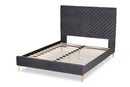 Sasha Gray Velvet Fabric Upholstered and Gold Metal Queen Size Platform Bed Baxton